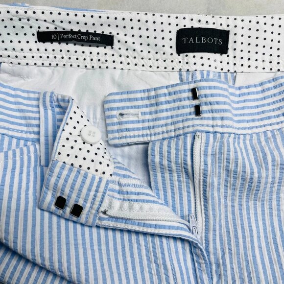 Talbots Womens Blue Striped Seersucker Stretch Perfect Crop Pants Size 10 - Picture 3 of 9